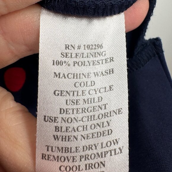 Connected Twisted-Sleeve Fit & Flare Dress Woman’s size medium sheer navy red po - Picture 8 of 14